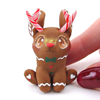 Gingerbread Jackalope Figurine - Polymer Clay Christmas Collection