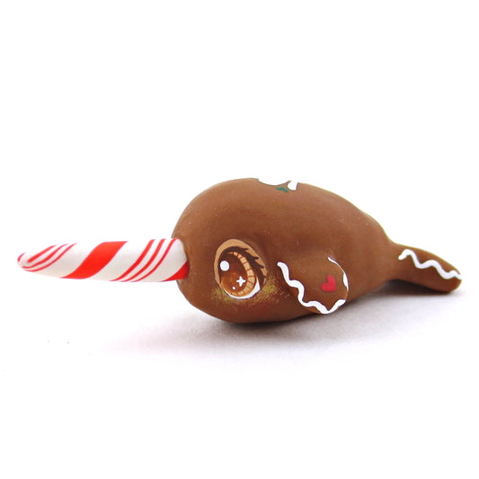 Gingerbread Narwhal Figurine - Polymer Clay Christmas Collection