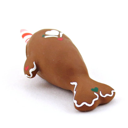 Gingerbread Narwhal Figurine - Polymer Clay Christmas Collection