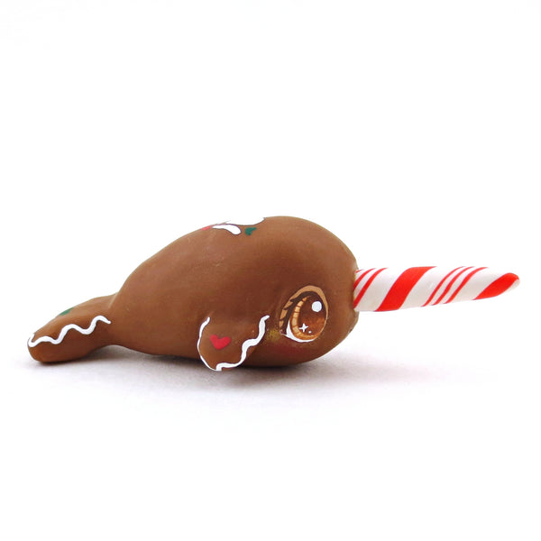 Gingerbread Narwhal Figurine - Polymer Clay Christmas Collection