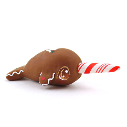 Gingerbread Narwhal Figurine - Polymer Clay Christmas Collection