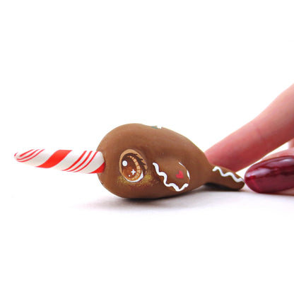 Gingerbread Narwhal Figurine - Polymer Clay Christmas Collection