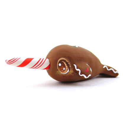 Gingerbread Narwhal Figurine - Polymer Clay Christmas Collection