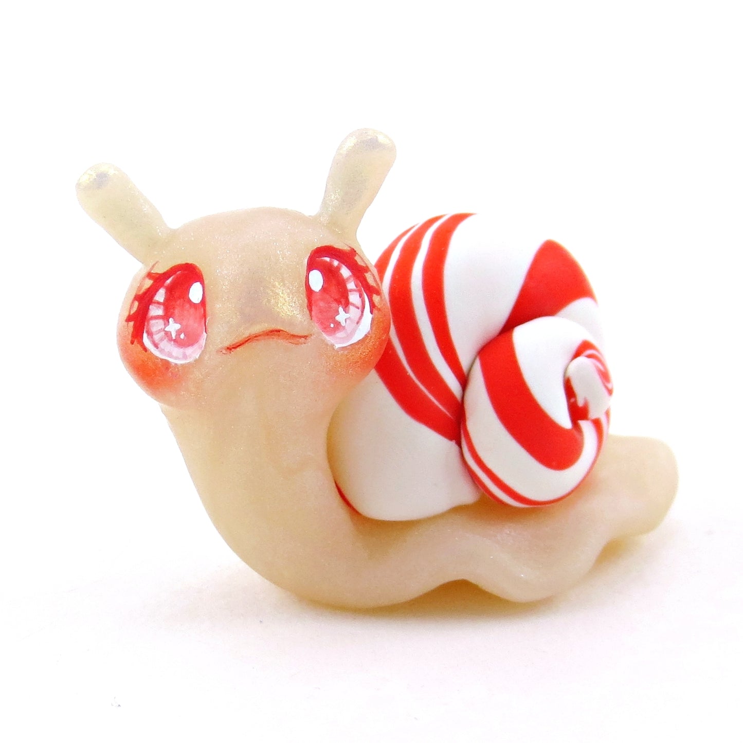 Peppermint Candy Cane Snail Figurine - Polymer Clay Christmas Collection