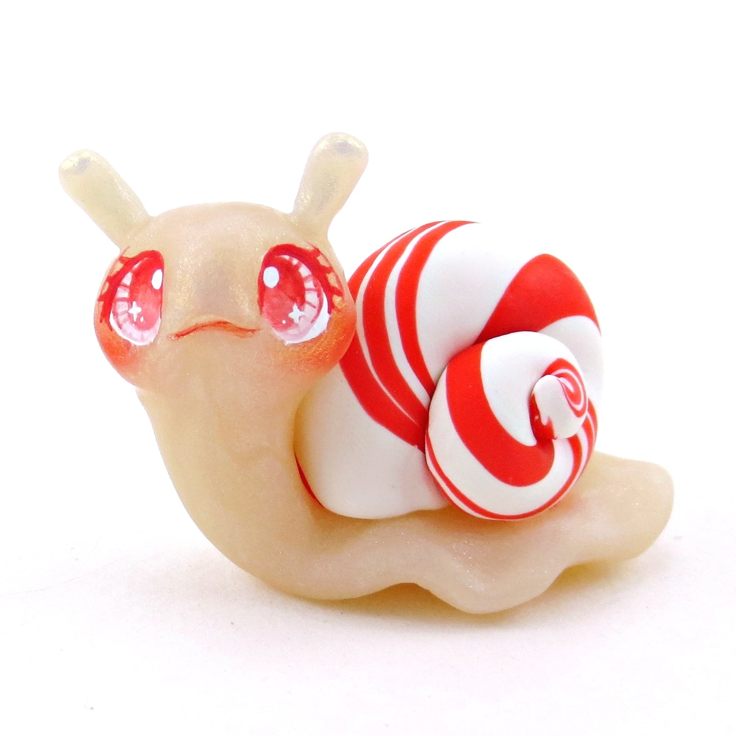 Peppermint Candy Cane Snail Figurine - Polymer Clay Christmas Collection