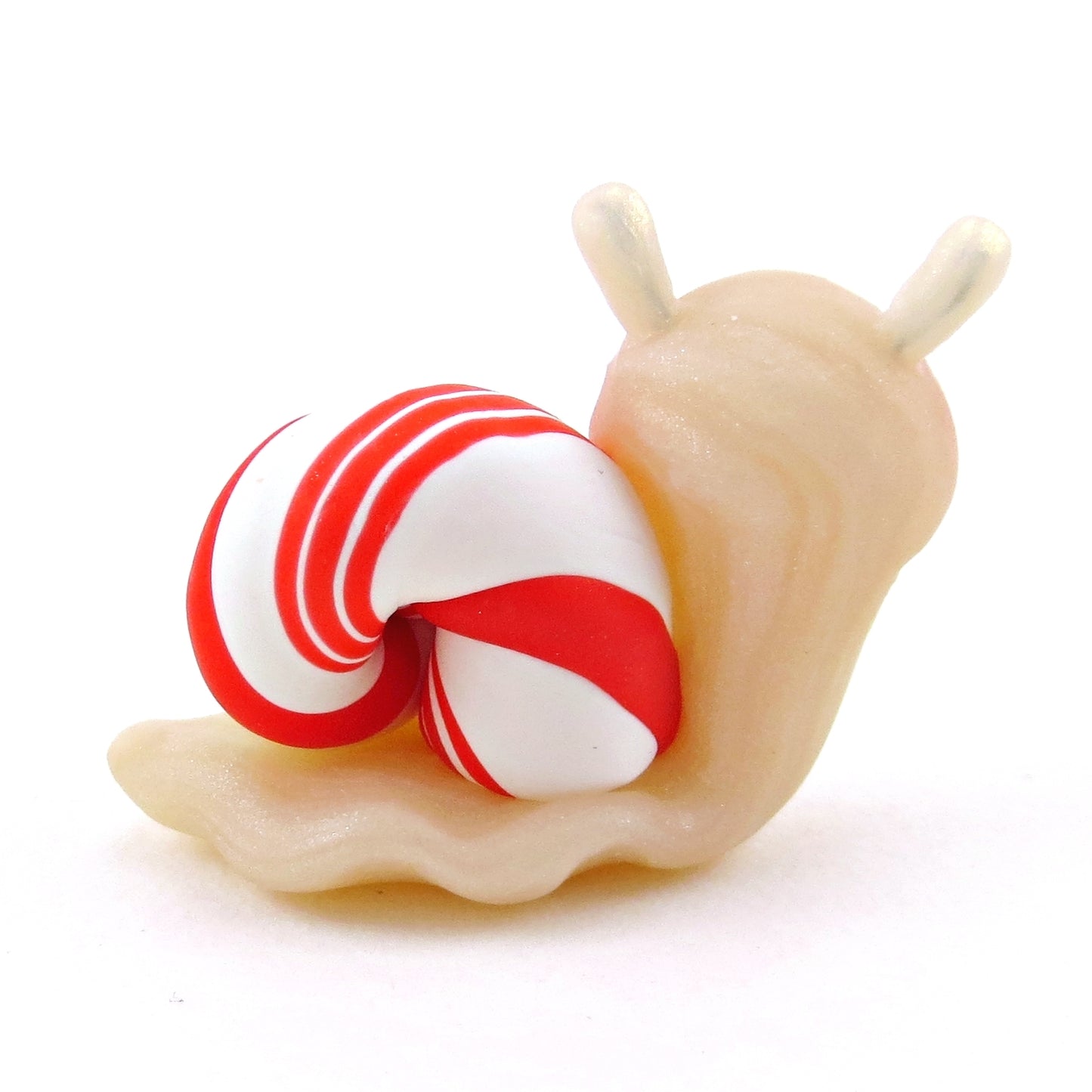 Peppermint Candy Cane Snail Figurine - Polymer Clay Christmas Collection