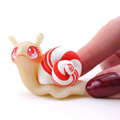 Peppermint Candy Cane Snail Figurine - Polymer Clay Christmas Collection