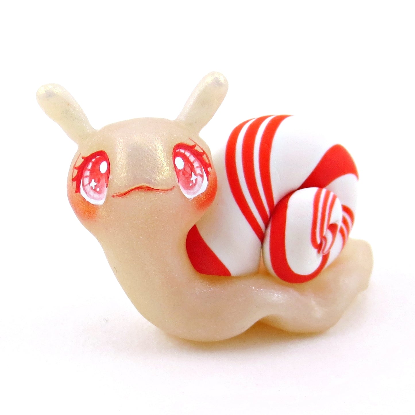 Peppermint Candy Cane Snail Figurine - Polymer Clay Christmas Collection