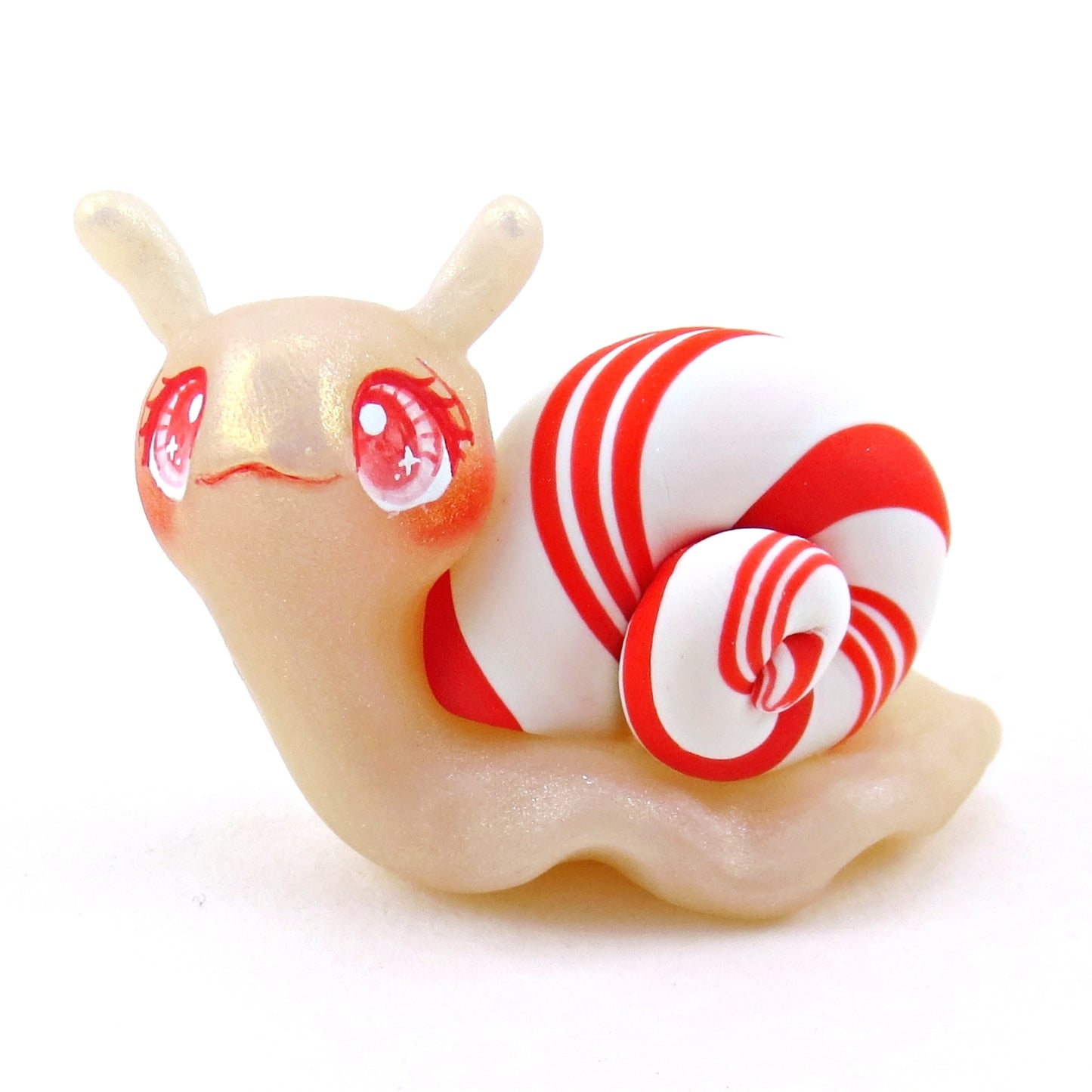 Peppermint Candy Cane Snail Figurine - Polymer Clay Christmas Collection