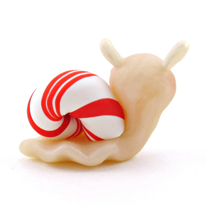 Peppermint Candy Cane Snail Figurine - Polymer Clay Christmas Collection