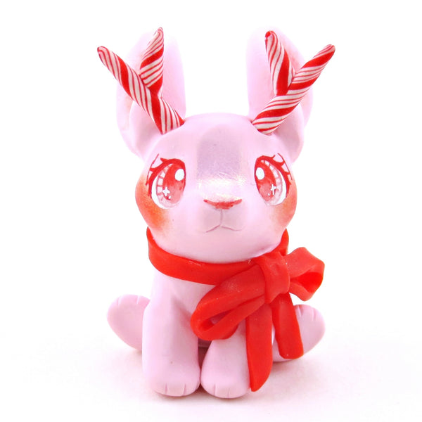 Pink Peppermint Jackalope Figurine - Polymer Clay Christmas Collection