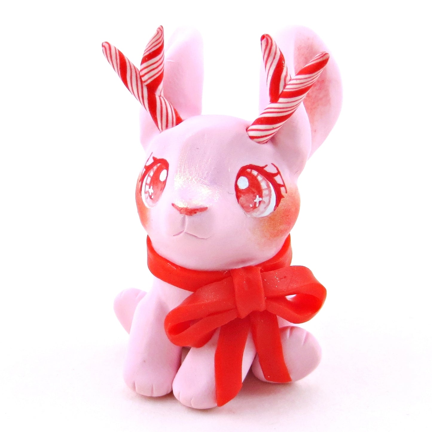 Pink Peppermint Jackalope Figurine - Polymer Clay Christmas Collection