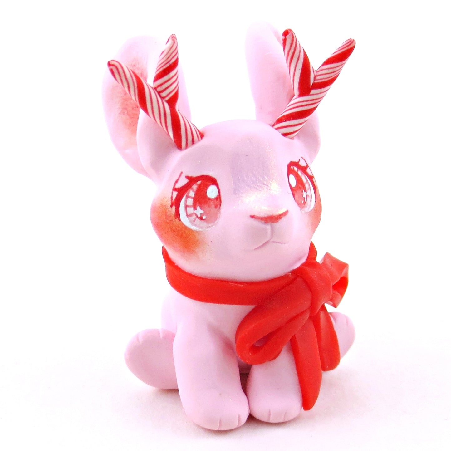 Pink Peppermint Jackalope Figurine - Polymer Clay Christmas Collection