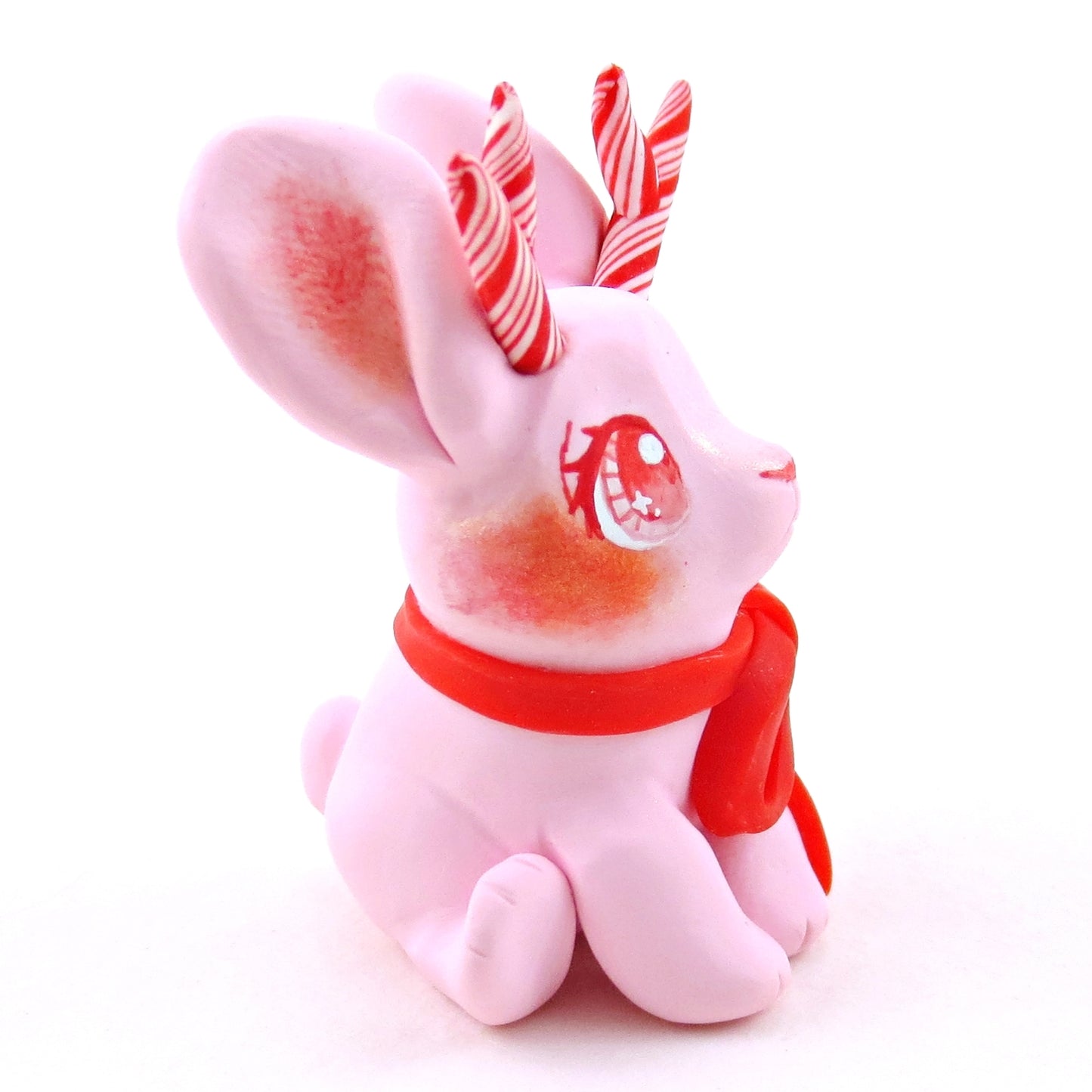 Pink Peppermint Jackalope Figurine - Polymer Clay Christmas Collection