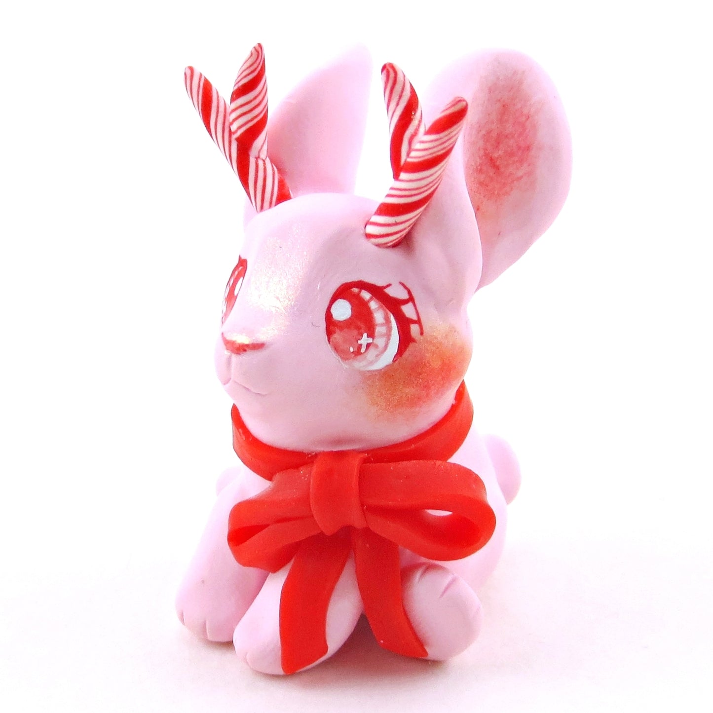 Pink Peppermint Jackalope Figurine - Polymer Clay Christmas Collection