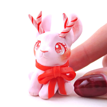 Pink Peppermint Jackalope Figurine - Polymer Clay Christmas Collection