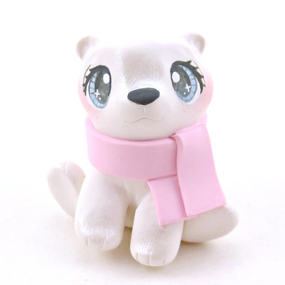 Pink Scarf Polar Bear Cub Figurine - Polymer Clay Christmas Collection