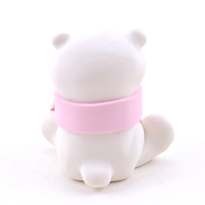 Pink Scarf Polar Bear Cub Figurine - Polymer Clay Christmas Collection