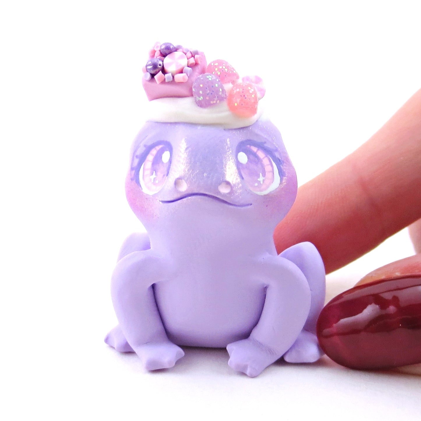 Sugarplum Frog Figurine - Polymer Clay Christmas Collection