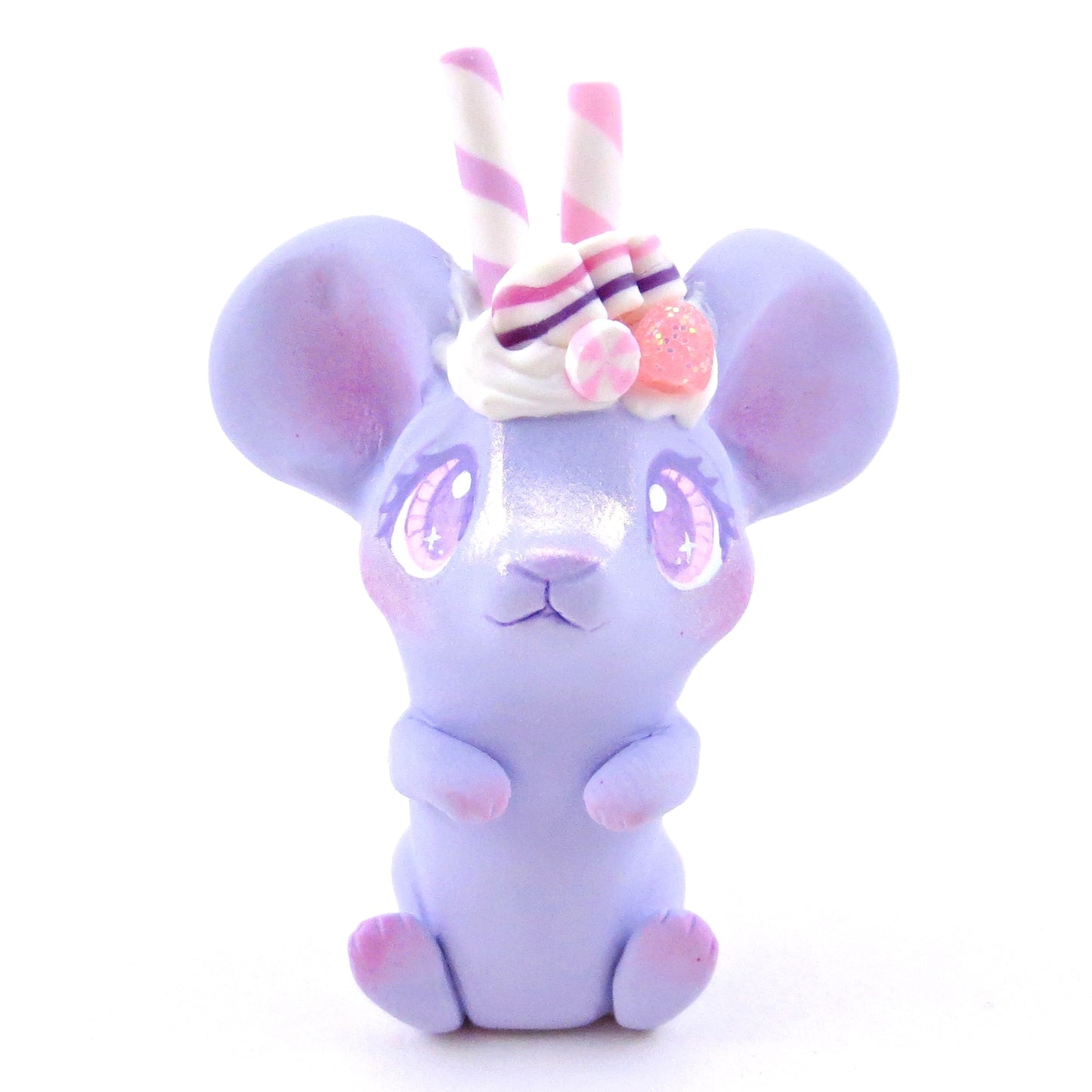 Periwinkle Sugarplum Mouse Figurine - Polymer Clay Christmas Collection