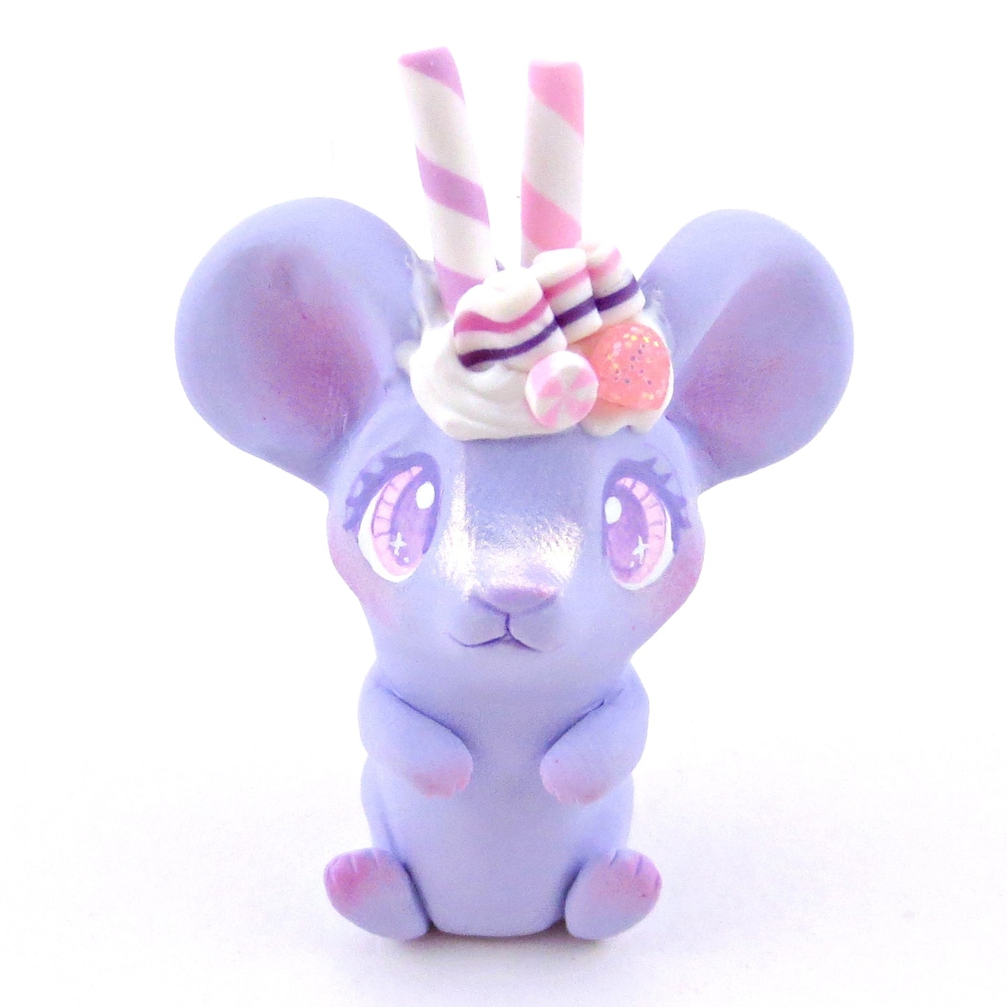 Periwinkle Sugarplum Mouse Figurine - Polymer Clay Christmas Collection