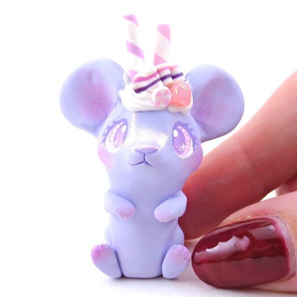Periwinkle Sugarplum Mouse Figurine - Polymer Clay Christmas Collection