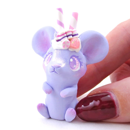 Periwinkle Sugarplum Mouse Figurine - Polymer Clay Christmas Collection