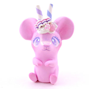 Pink Sugarplum Mouse Figurine - Polymer Clay Christmas Collection