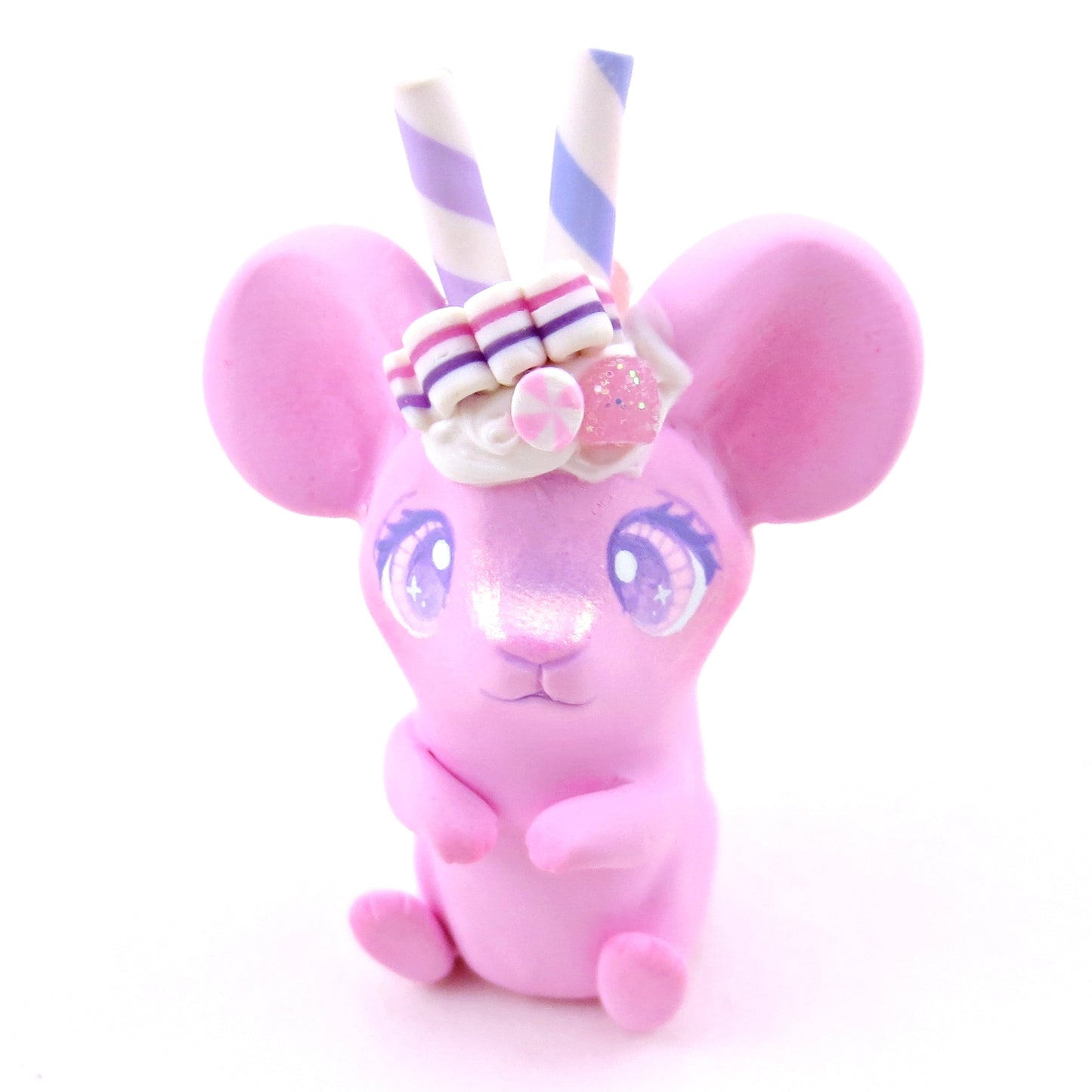 Pink Sugarplum Mouse Figurine - Polymer Clay Christmas Collection