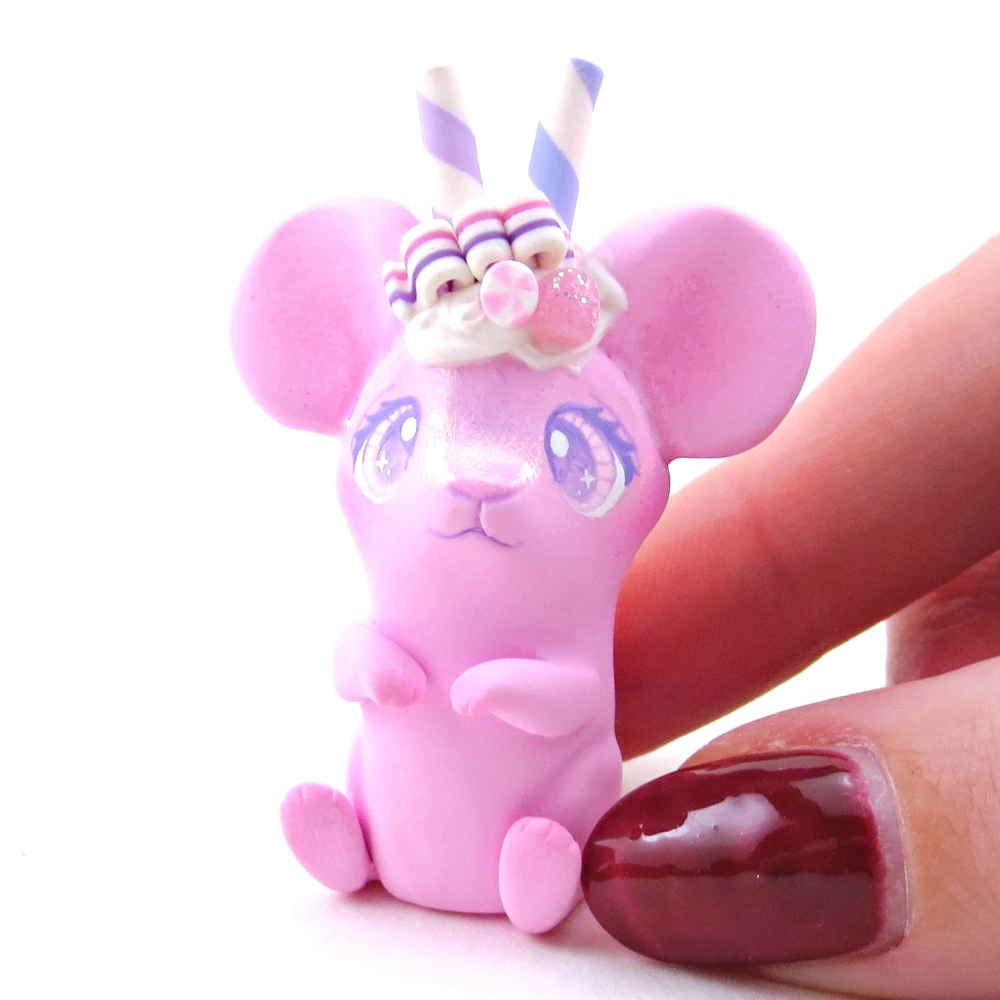 Pink Sugarplum Mouse Figurine - Polymer Clay Christmas Collection