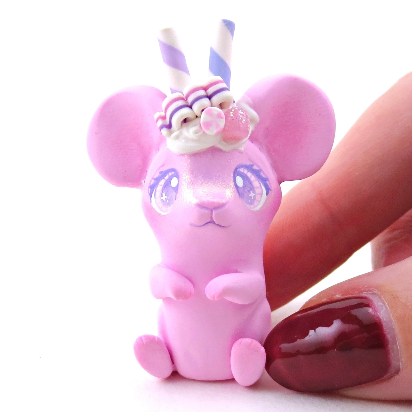 Pink Sugarplum Mouse Figurine - Polymer Clay Christmas Collection