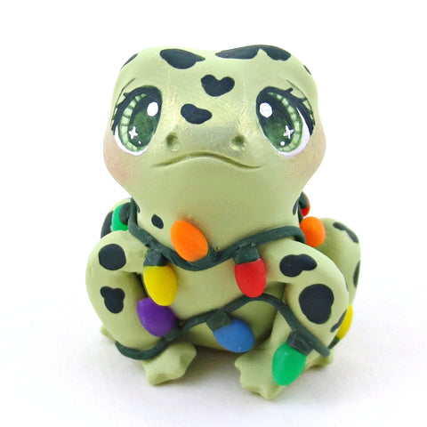 Christmas Lights Frog Figurine - Polymer Clay Christmas Collection