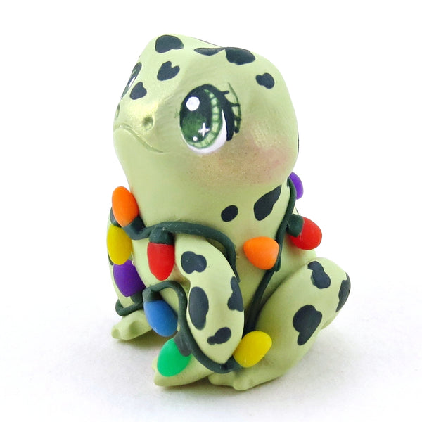 Christmas Lights Frog Figurine - Polymer Clay Christmas Collection