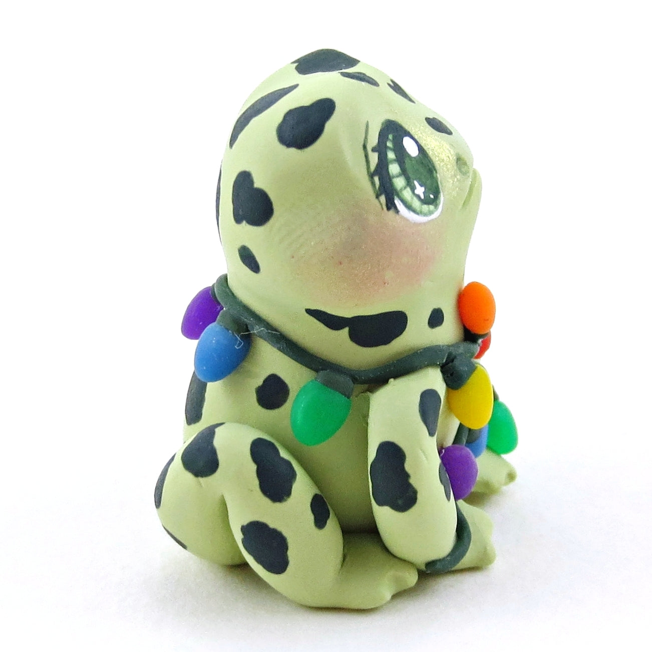 Christmas Lights Frog Figurine - Polymer Clay Christmas Collection