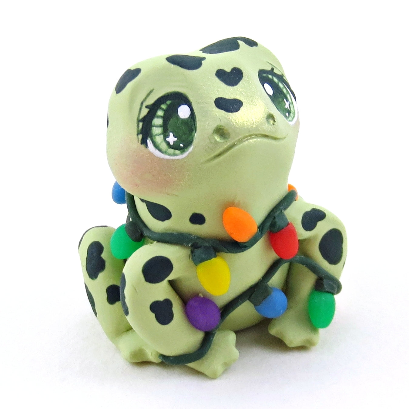 Christmas Lights Frog Figurine - Polymer Clay Christmas Collection