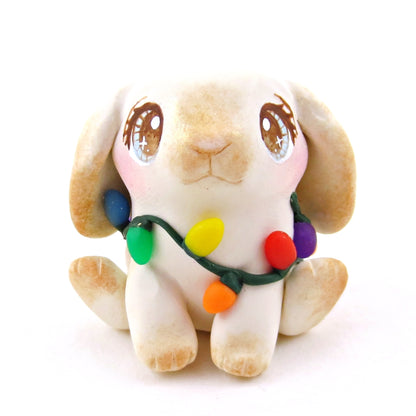 Christmas Lights Holland Lop Bunny Figurine - Polymer Clay Christmas Collection