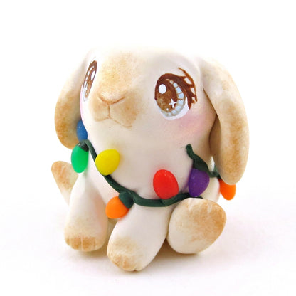 Christmas Lights Holland Lop Bunny Figurine - Polymer Clay Christmas Collection