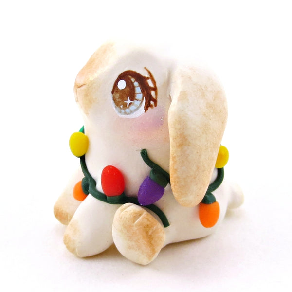 Christmas Lights Holland Lop Bunny Figurine - Polymer Clay Christmas Collection