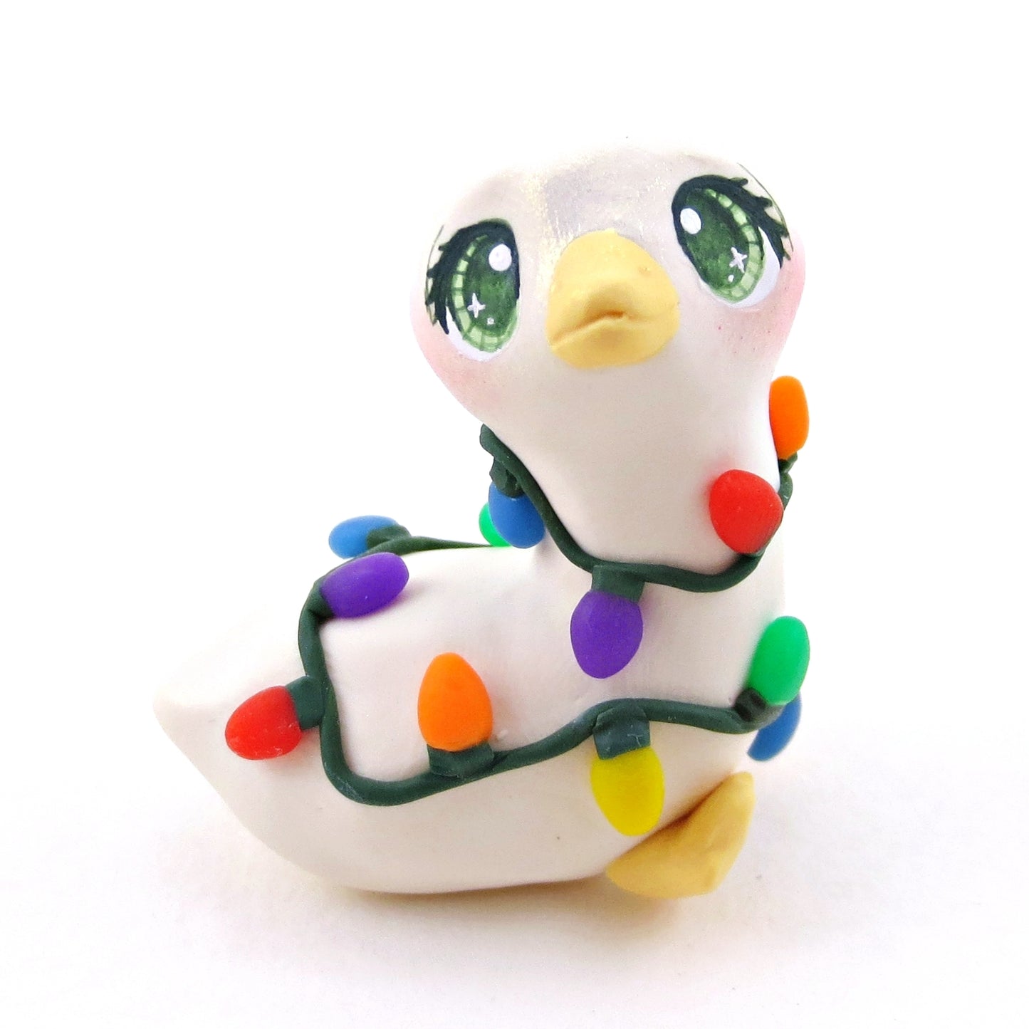 Christmas Lights Goose Figurine - Polymer Clay Christmas Collection