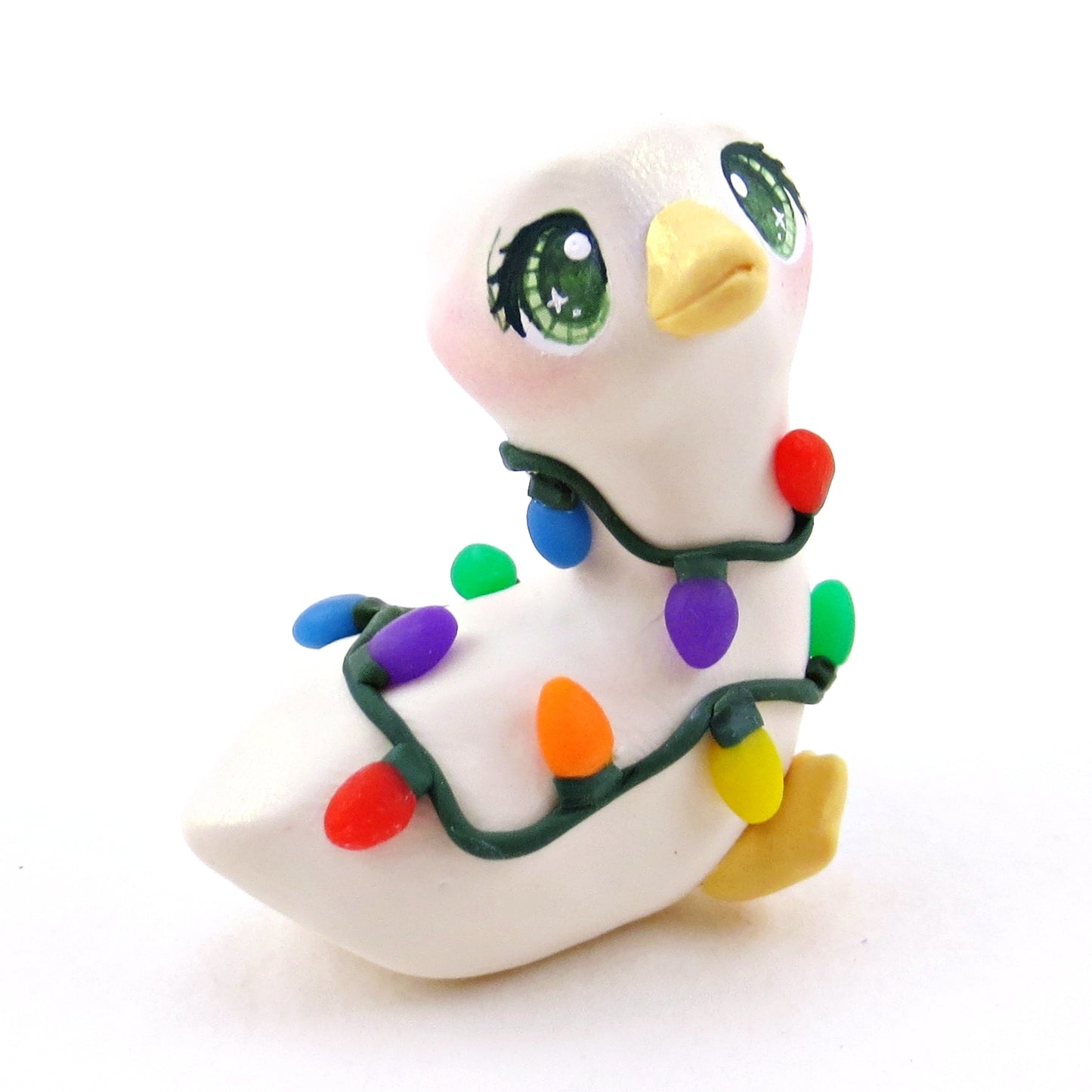 Christmas Lights Goose Figurine - Polymer Clay Christmas Collection