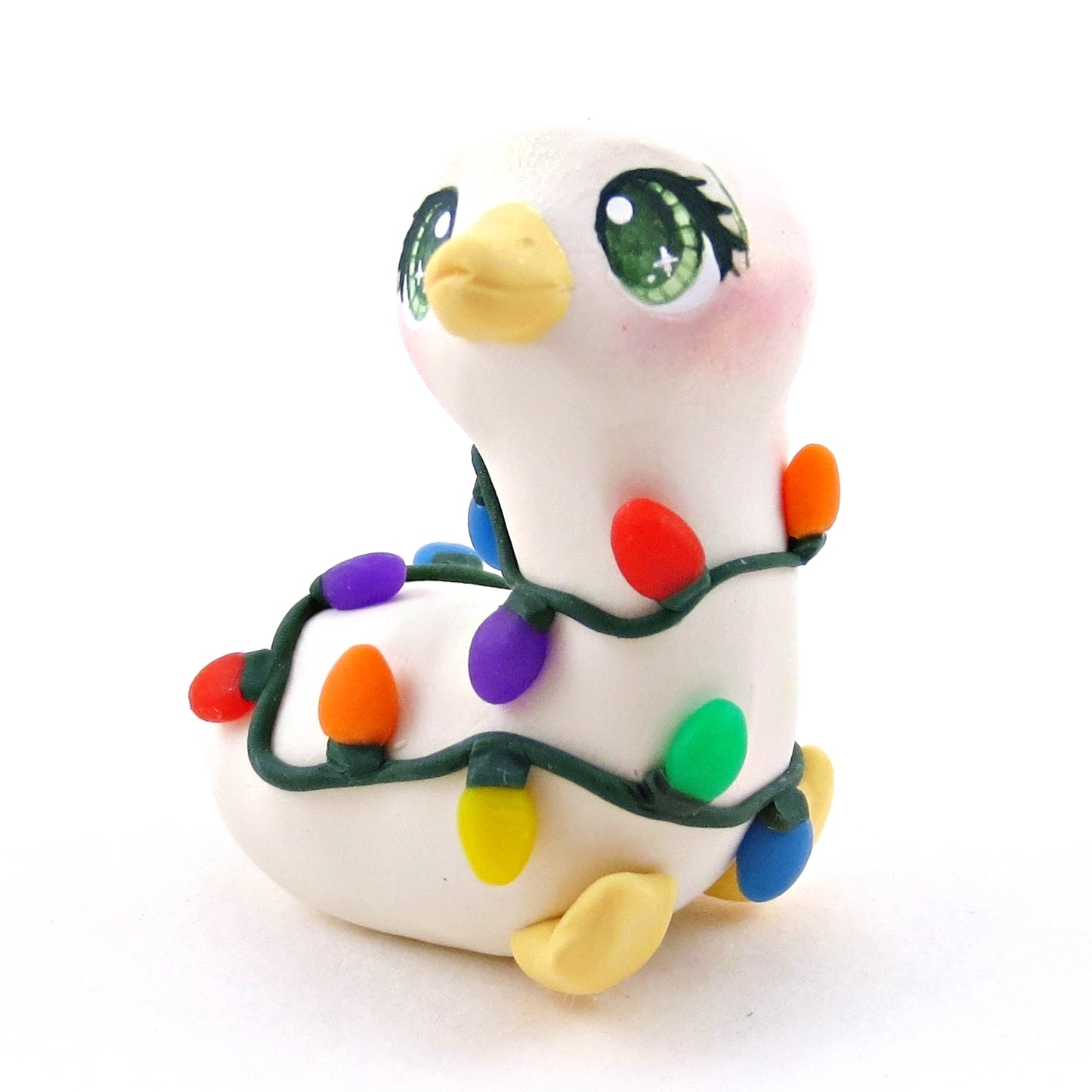 Christmas Lights Goose Figurine - Polymer Clay Christmas Collection