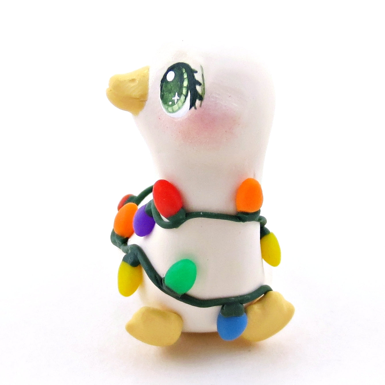 Christmas Lights Goose Figurine - Polymer Clay Christmas Collection