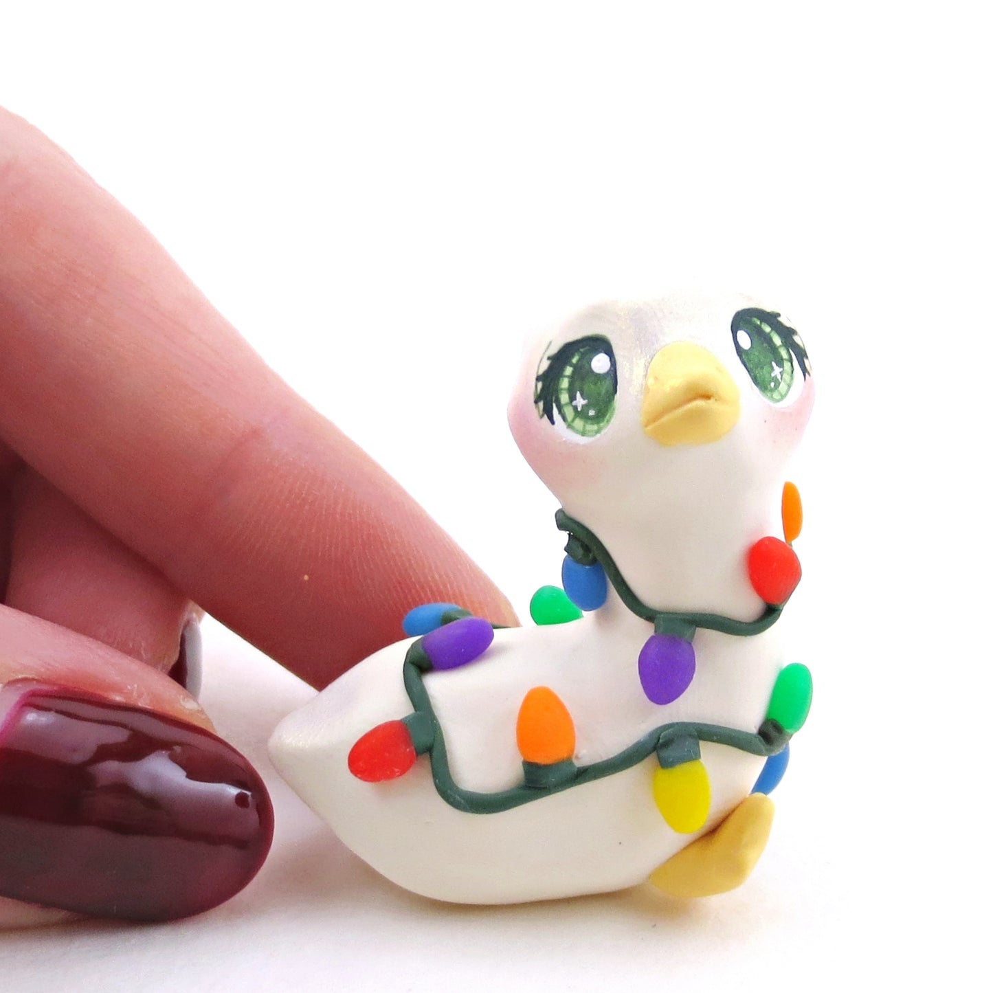 Christmas Lights Goose Figurine - Polymer Clay Christmas Collection