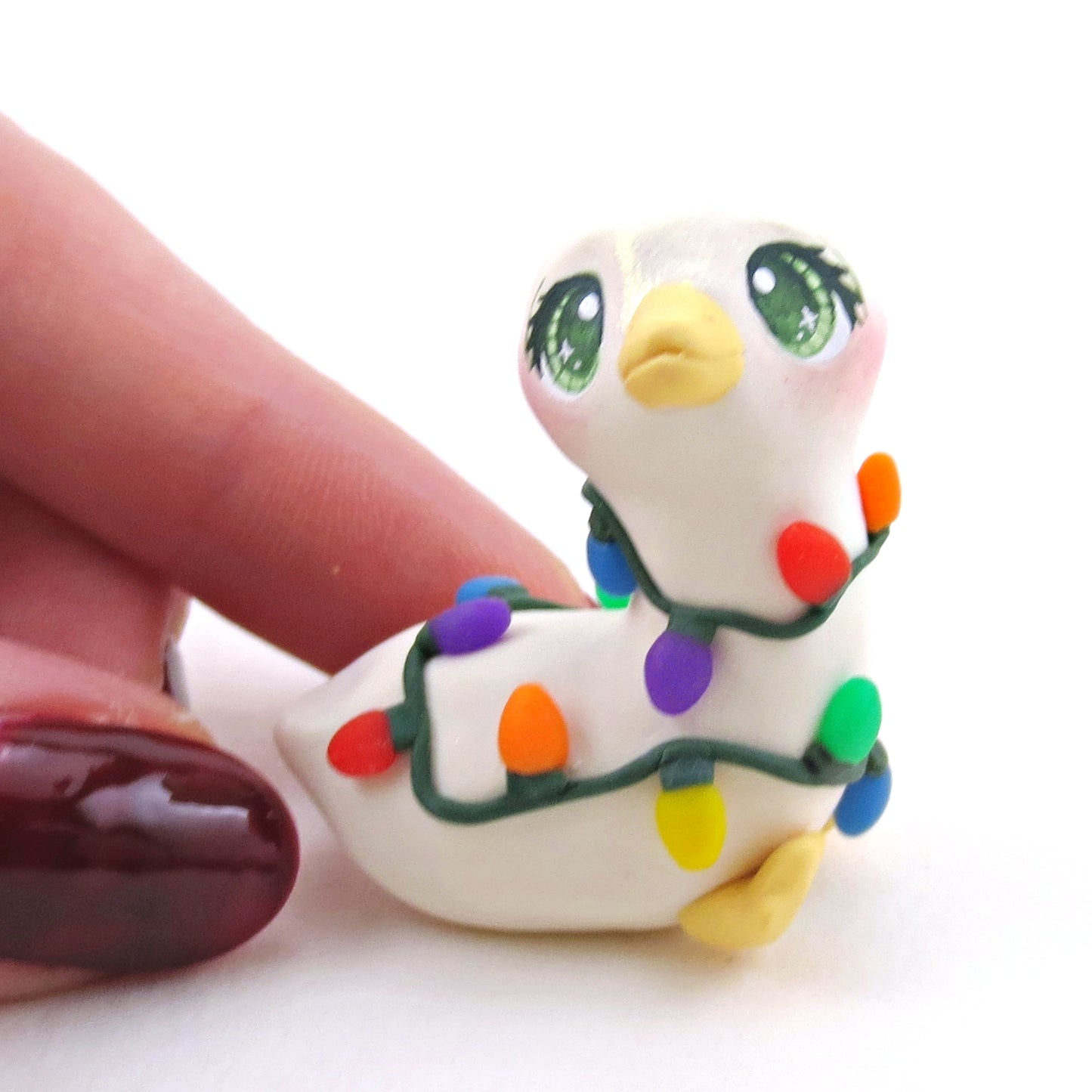 Christmas Lights Goose Figurine - Polymer Clay Christmas Collection