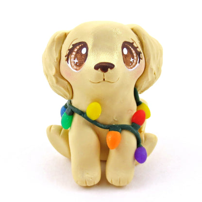 Christmas Lights Golden Retriever Figurine - Polymer Clay Christmas Collection