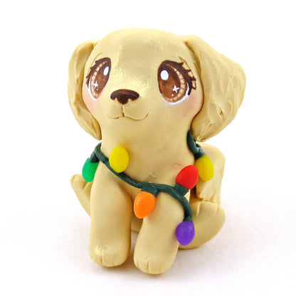 Christmas Lights Golden Retriever Figurine - Polymer Clay Christmas Collection