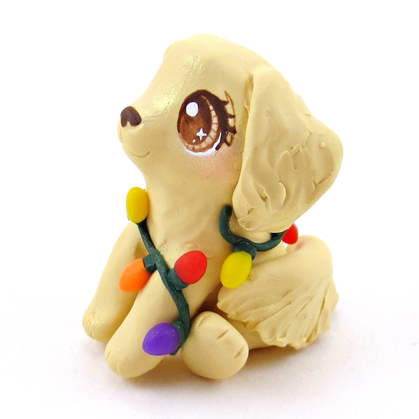 Christmas Lights Golden Retriever Figurine - Polymer Clay Christmas Collection