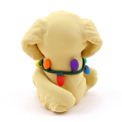 Christmas Lights Golden Retriever Figurine - Polymer Clay Christmas Collection