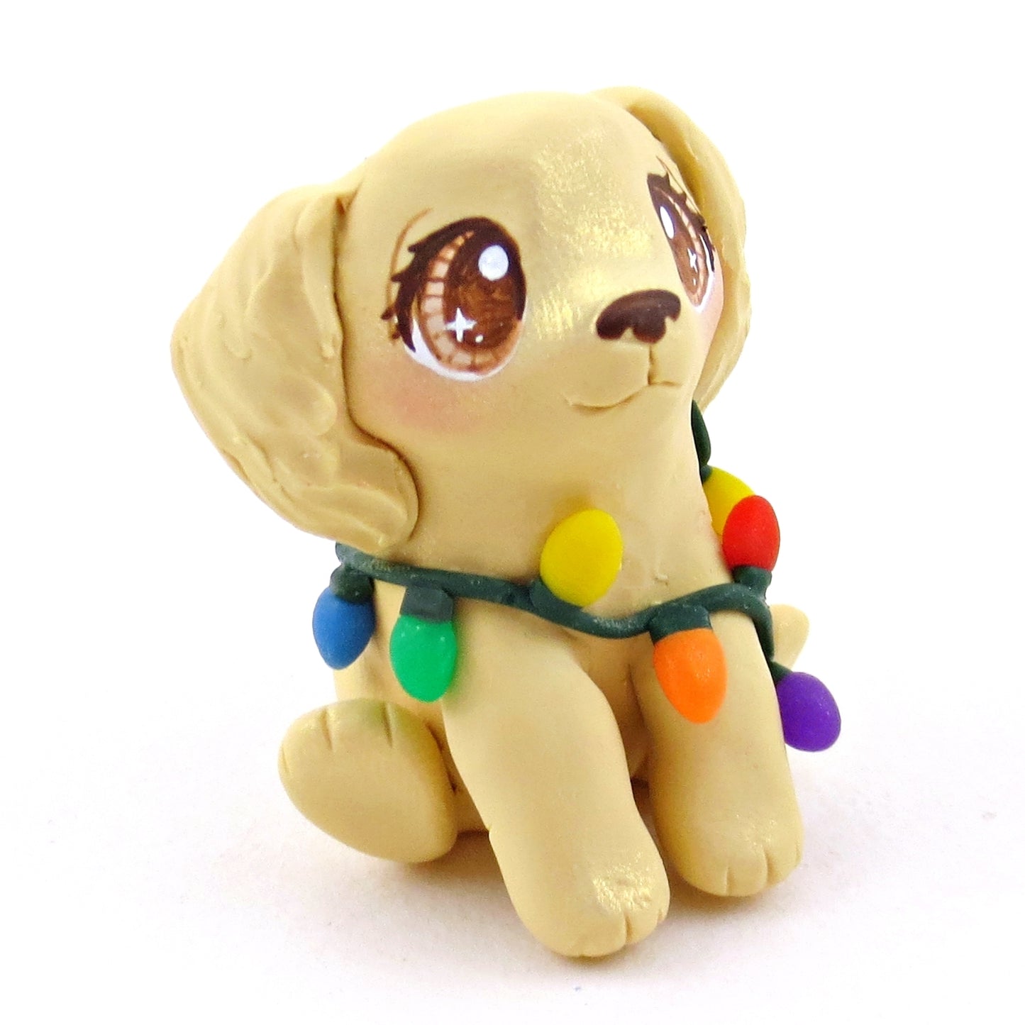 Christmas Lights Golden Retriever Figurine - Polymer Clay Christmas Collection