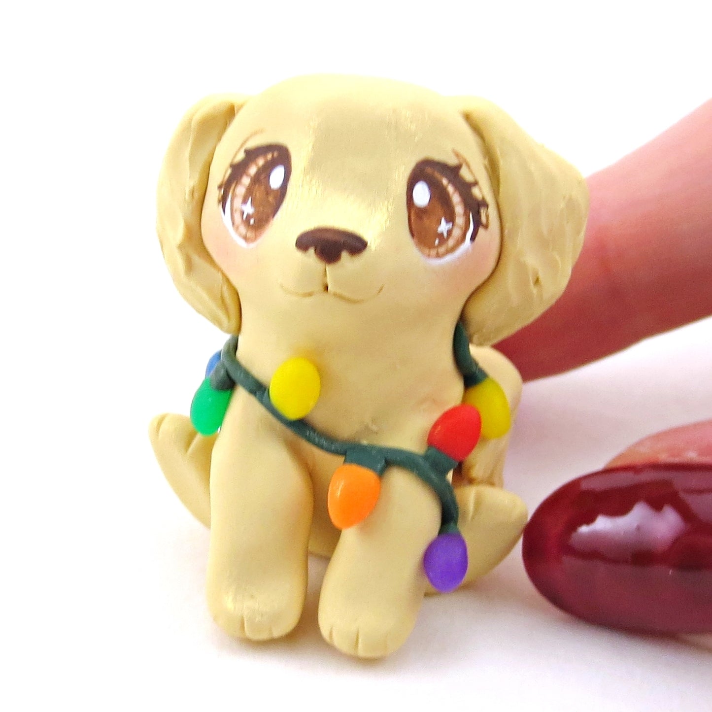 Christmas Lights Golden Retriever Figurine - Polymer Clay Christmas Collection